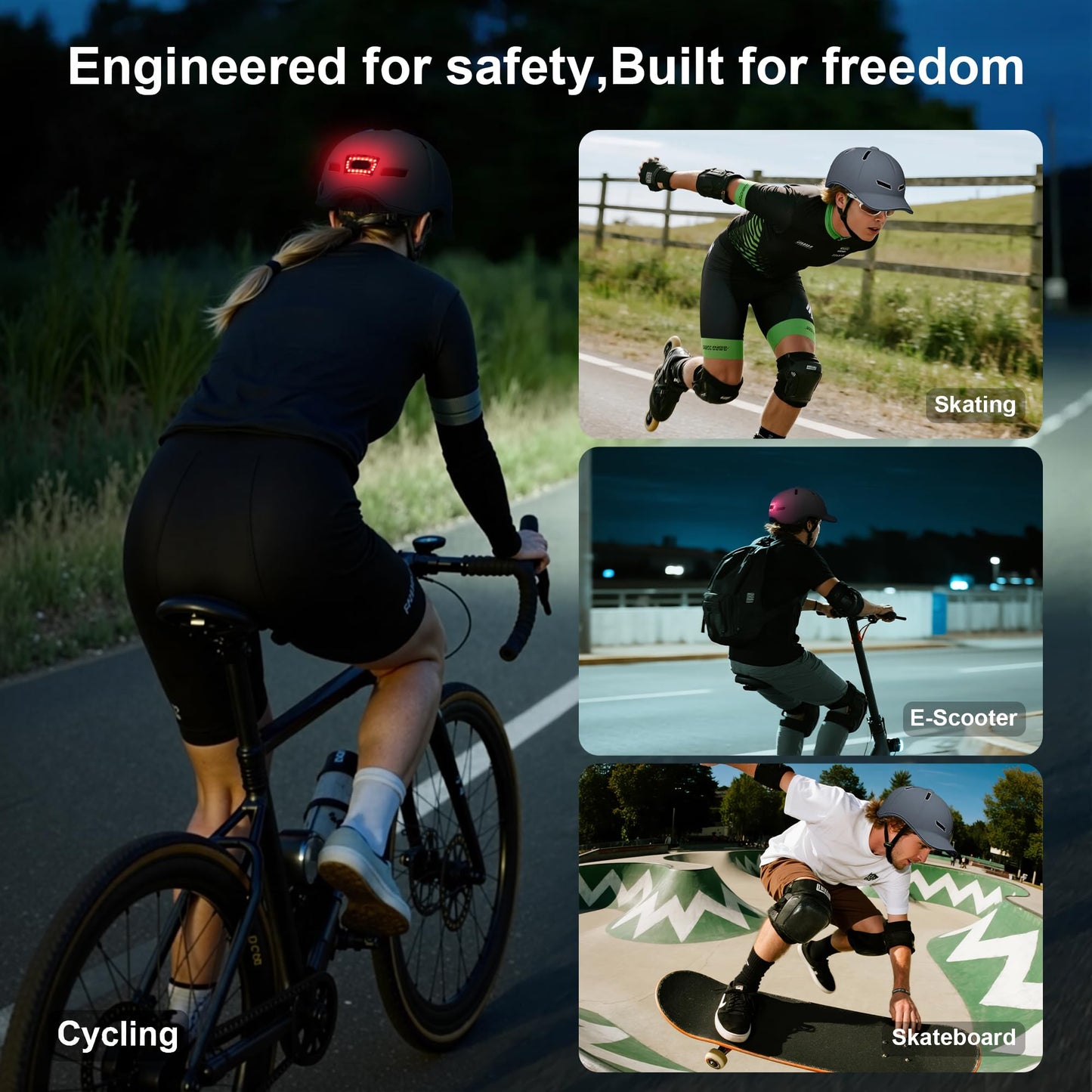 Bike Helmet Adult Men/Women-USB Rechargeable Rear Light CPSC/ASTM Certified 2 Removable Liners Adjustable Lightweight Baseball Cap Style for Youth Road&Mountain Biking Skating Scooter