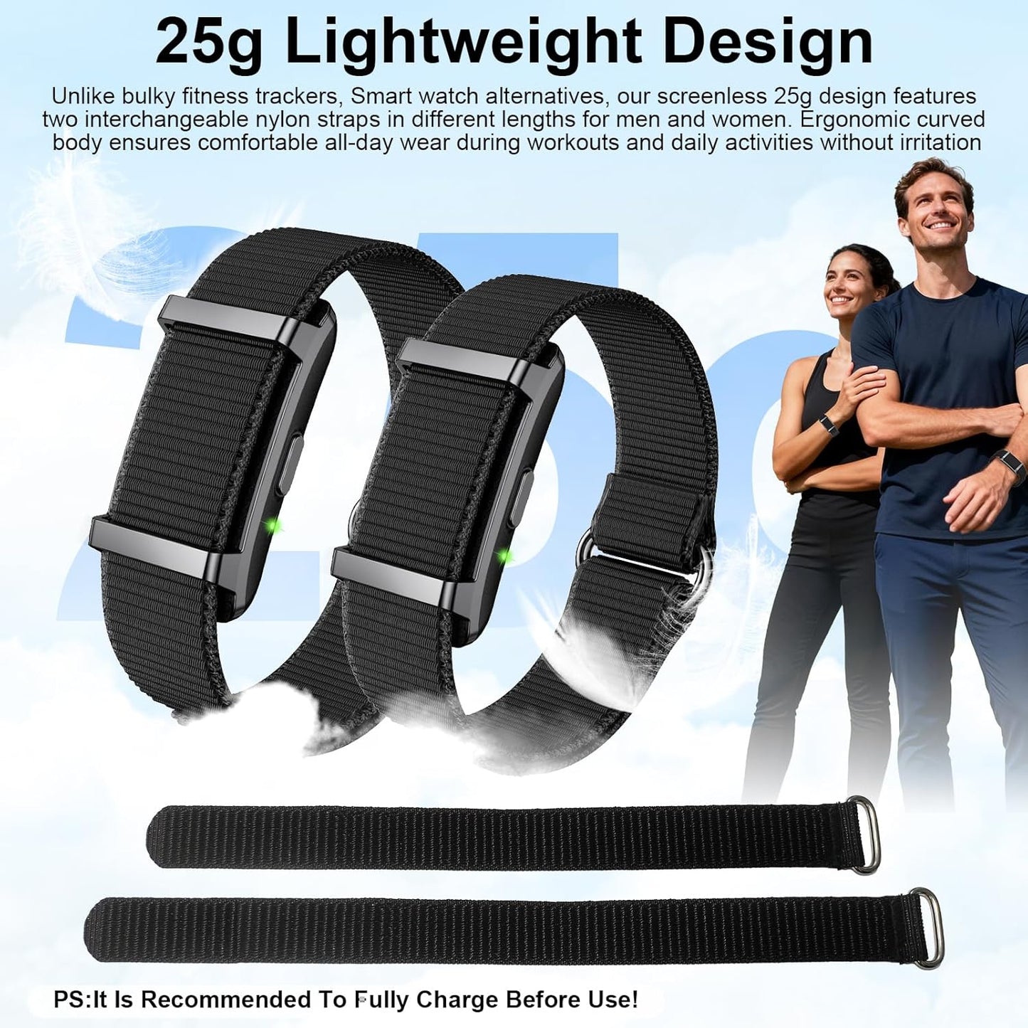 Smart Bracelet Fitness Trackers for Men Women, Smart Watch 24/7 Heart Rate Sleep Stress HRV Monitor, 170+ Sports Modes, 2 Bands, Free APP Black