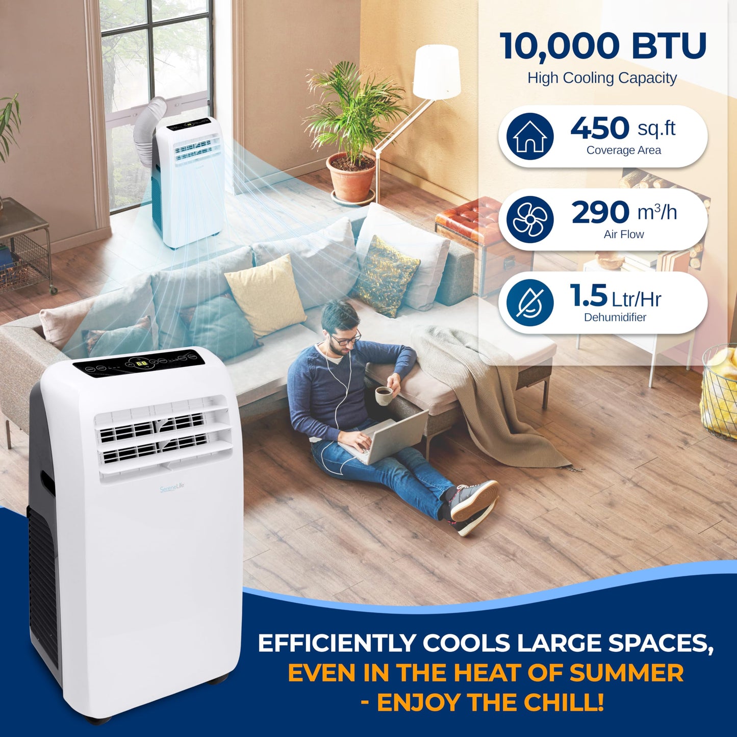 SereneLife 3-in-1 Portable Air Conditioner with Built-in Dehumidifier Function,Fan Mode, Remote Control, Complete Window Mount Exhaust Kit