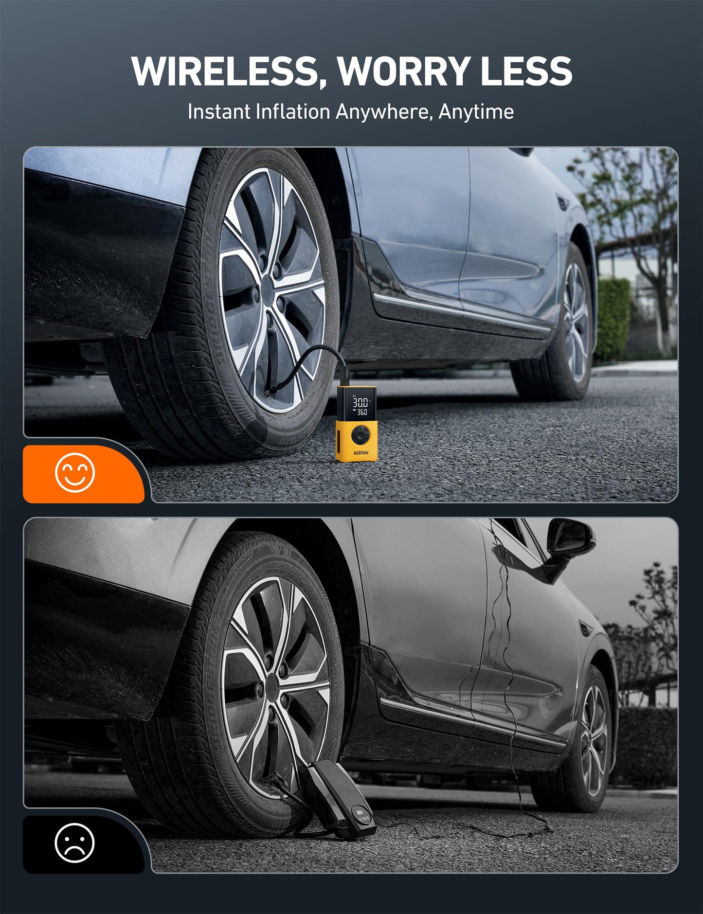 AstroAI L7 Tire Inflator Portable Air Compressor Cordless Mini Bike Pump with Digital Dual Values Display, 150 PSI Car Tires Air Pump with LED Lights&Pressure Gauge for Auto, Motorcycles, Bikes, Balls