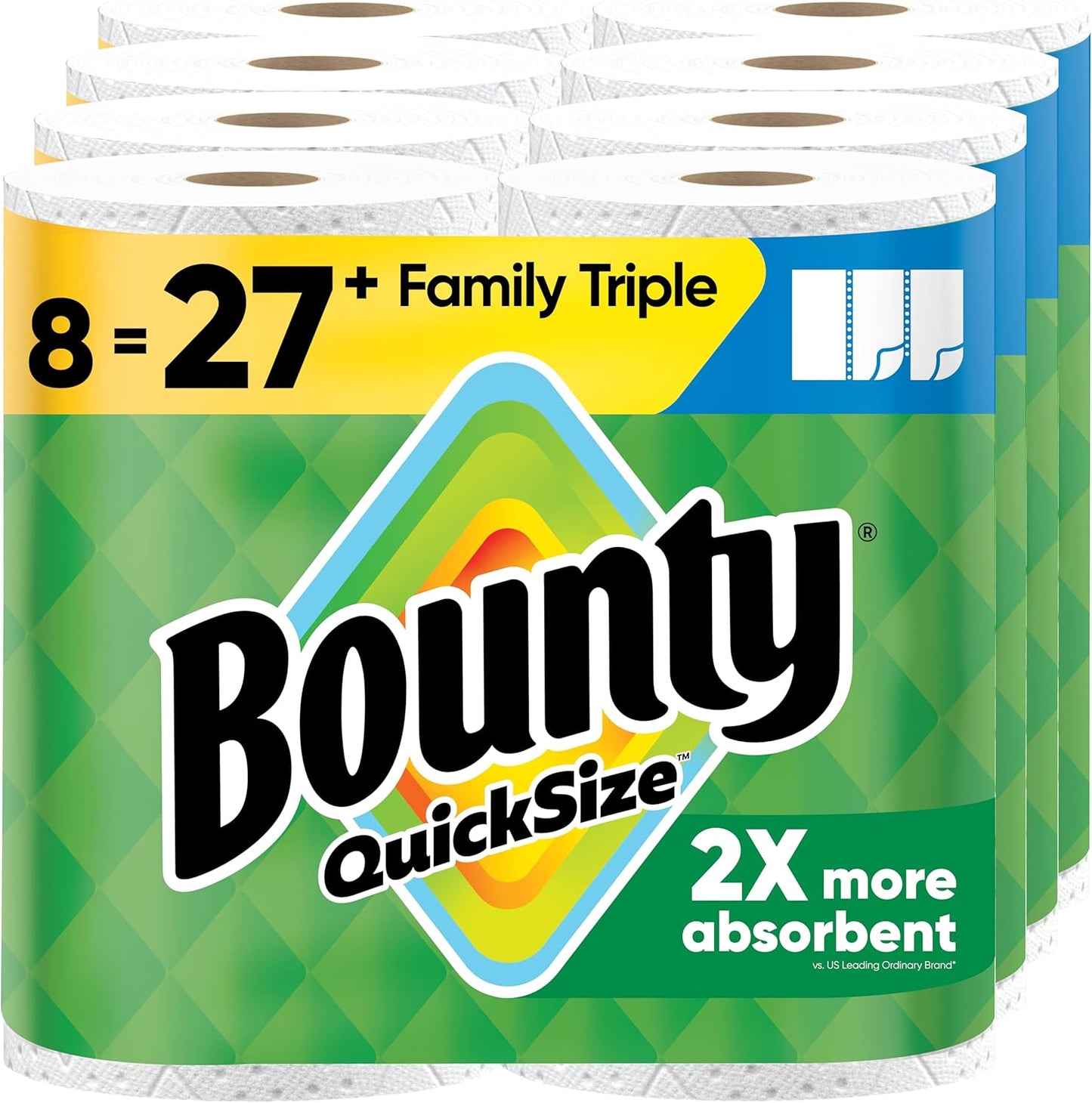 Bounty Paper Towels Quick Size, White, 16 Family Rolls = 40 Regular Rolls