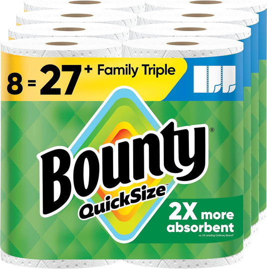Bounty Paper Towels Quick Size, White, 16 Family Rolls = 40 Regular Rolls
