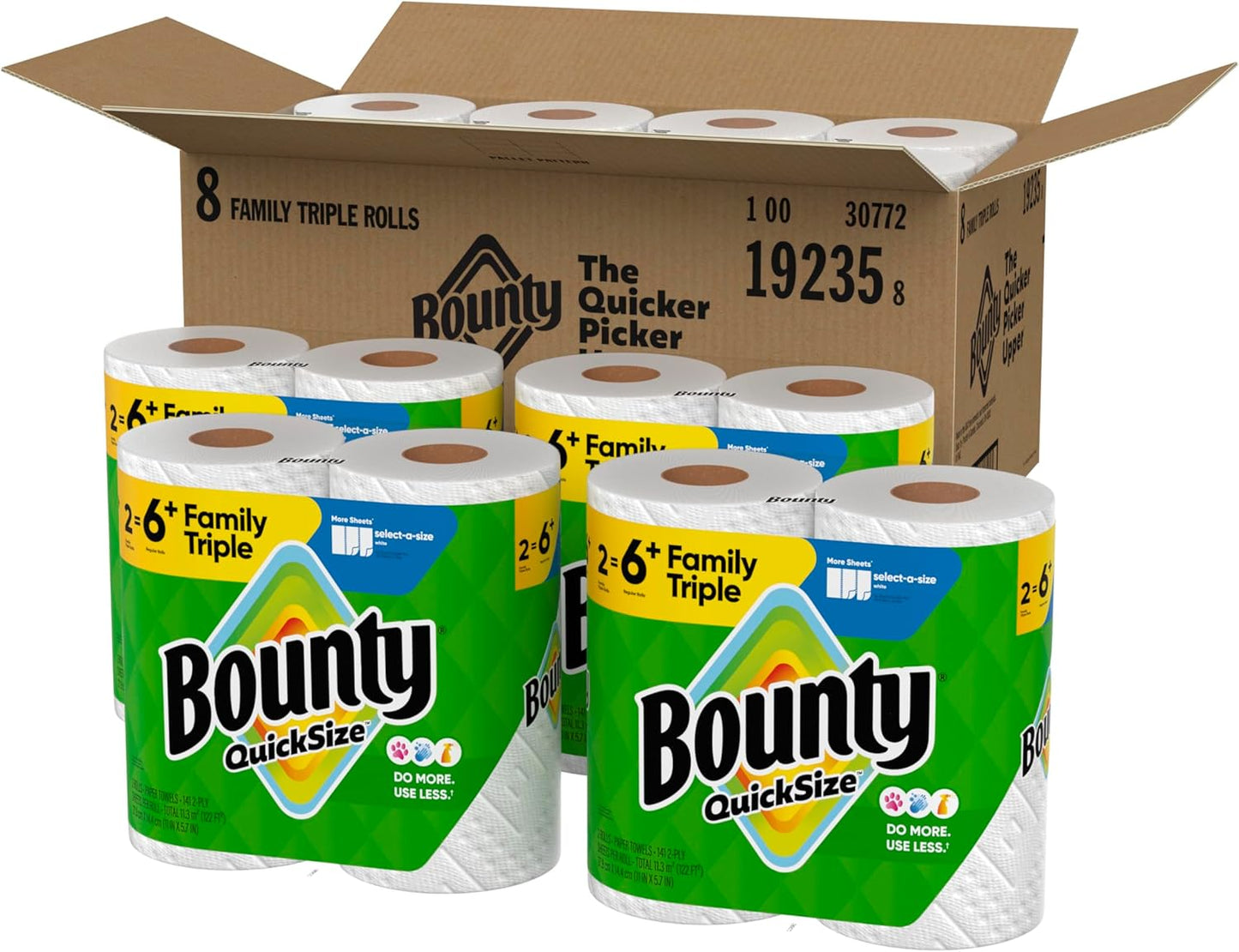 Bounty Paper Towels Quick Size, White, 16 Family Rolls = 40 Regular Rolls