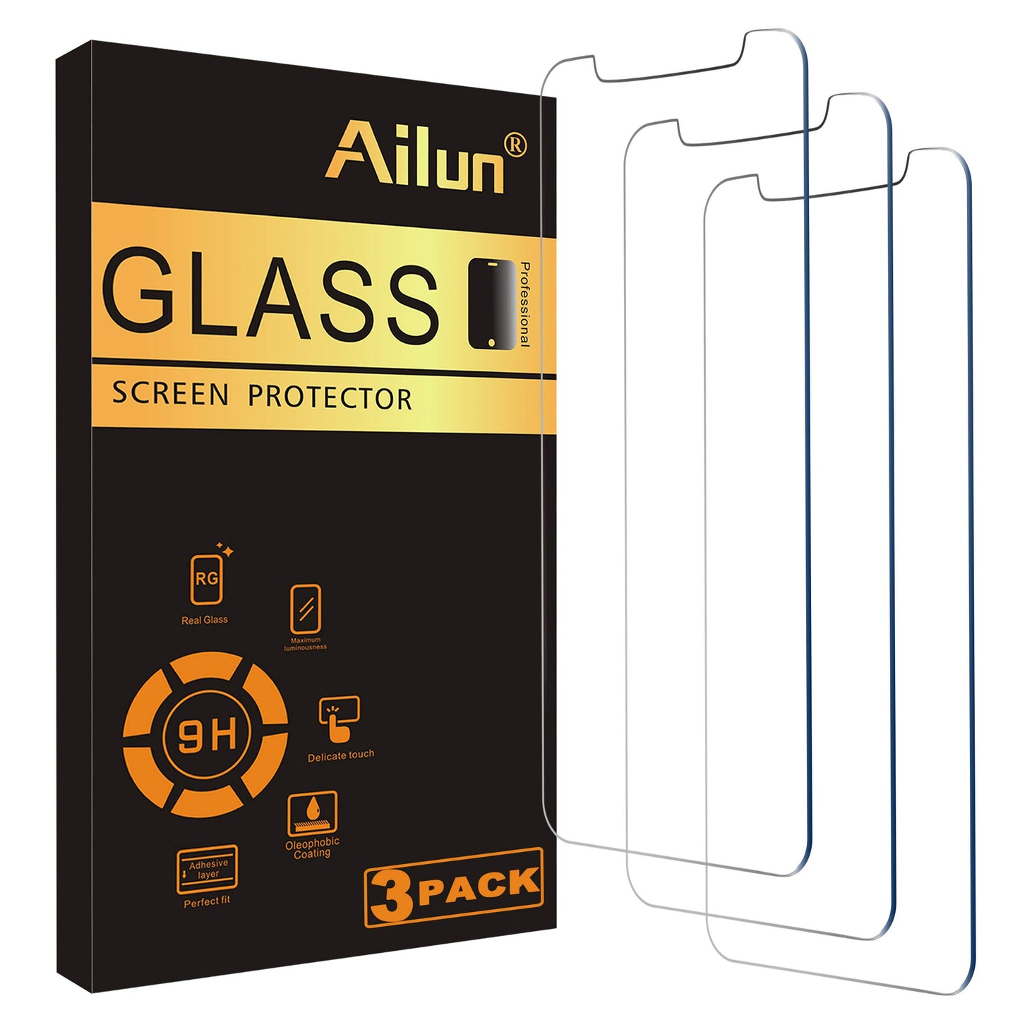 Ailun Screen Protector for iPhone 16 / iPhone 15 / iPhone 15 Pro [6.1 Inch] Display 3 Pack Tempered Glass, Dynamic Island Compatible, Case Friendly [Not for iPhone 16 Pro 6.3 Inch].