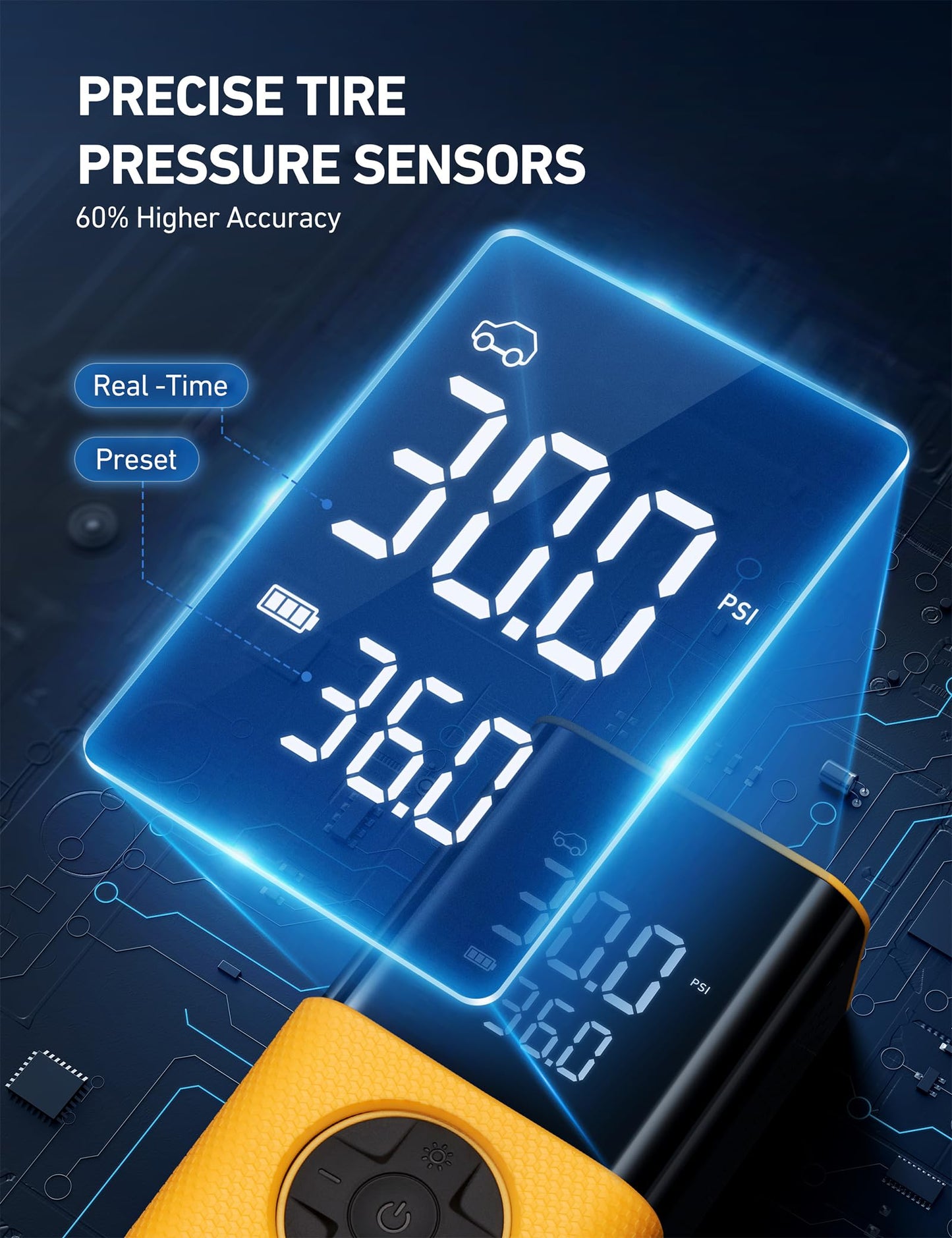 AstroAI L7 Tire Inflator Portable Air Compressor Cordless Mini Bike Pump with Digital Dual Values Display, 150 PSI Car Tires Air Pump with LED Lights&Pressure Gauge for Auto, Motorcycles, Bikes, Balls