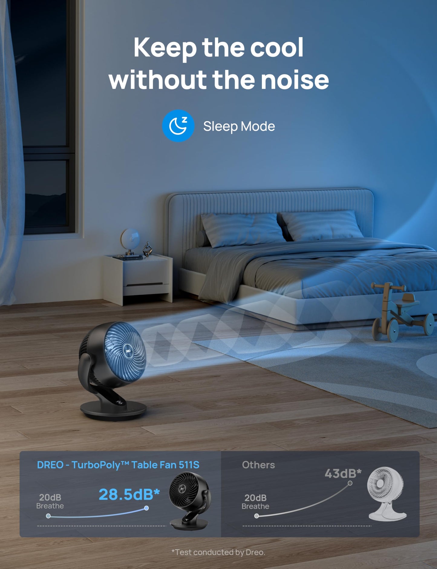 DREO Fan for Bedroom, 13-Inch Oscillating Table Air Circulator Fan for Whole Room, 120° Tilt Adjustment, 28dB Ultra-Quiet, 70ft Powerful Airflow, 4 Speeds Desk Fans with Remote for Home, Office