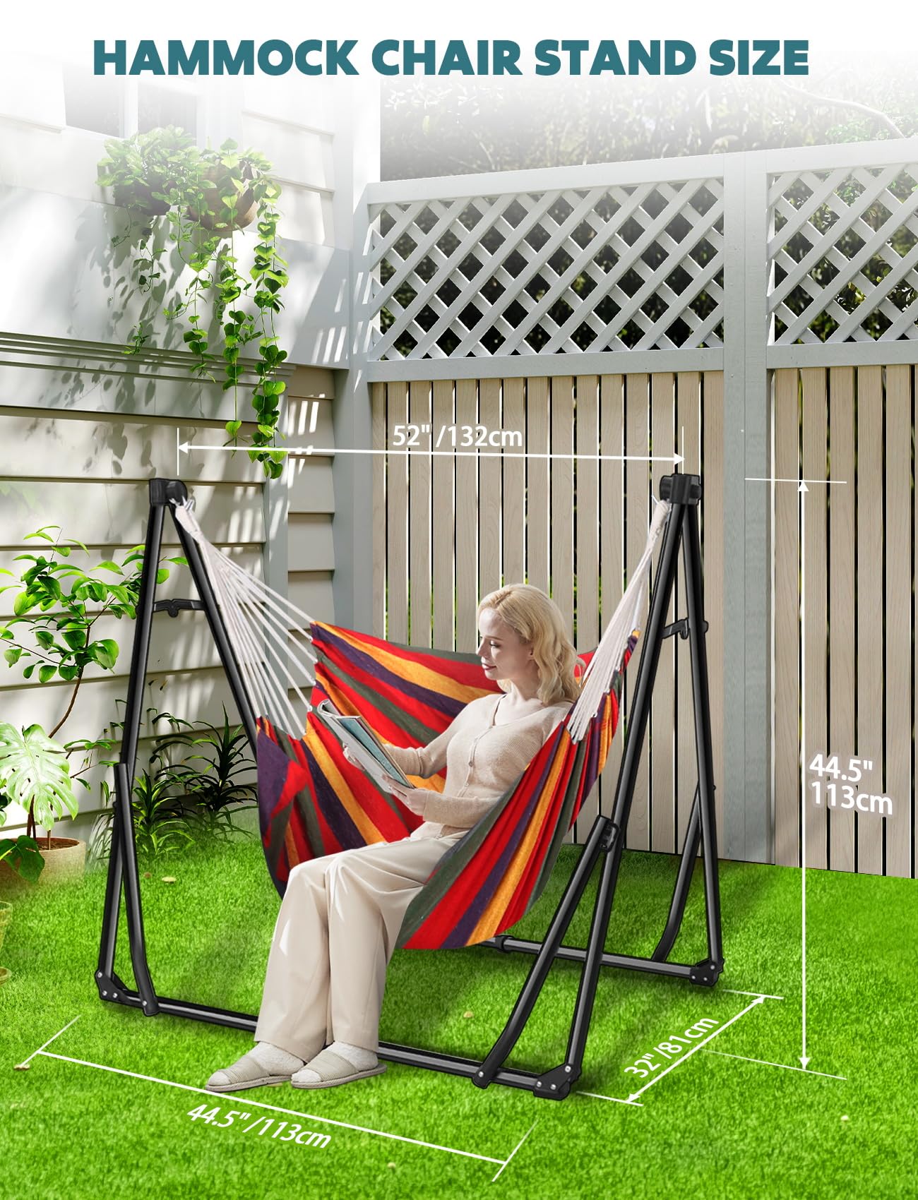 Anyoo 2 in 1 Hammock and Swinging Chair with Collapsible Steel Stand & Carrying Case,Portable & Adjustable,Easy Set Up for Outdoor,Indoor,Porch Swing,Patio,Garden,Camping Trip