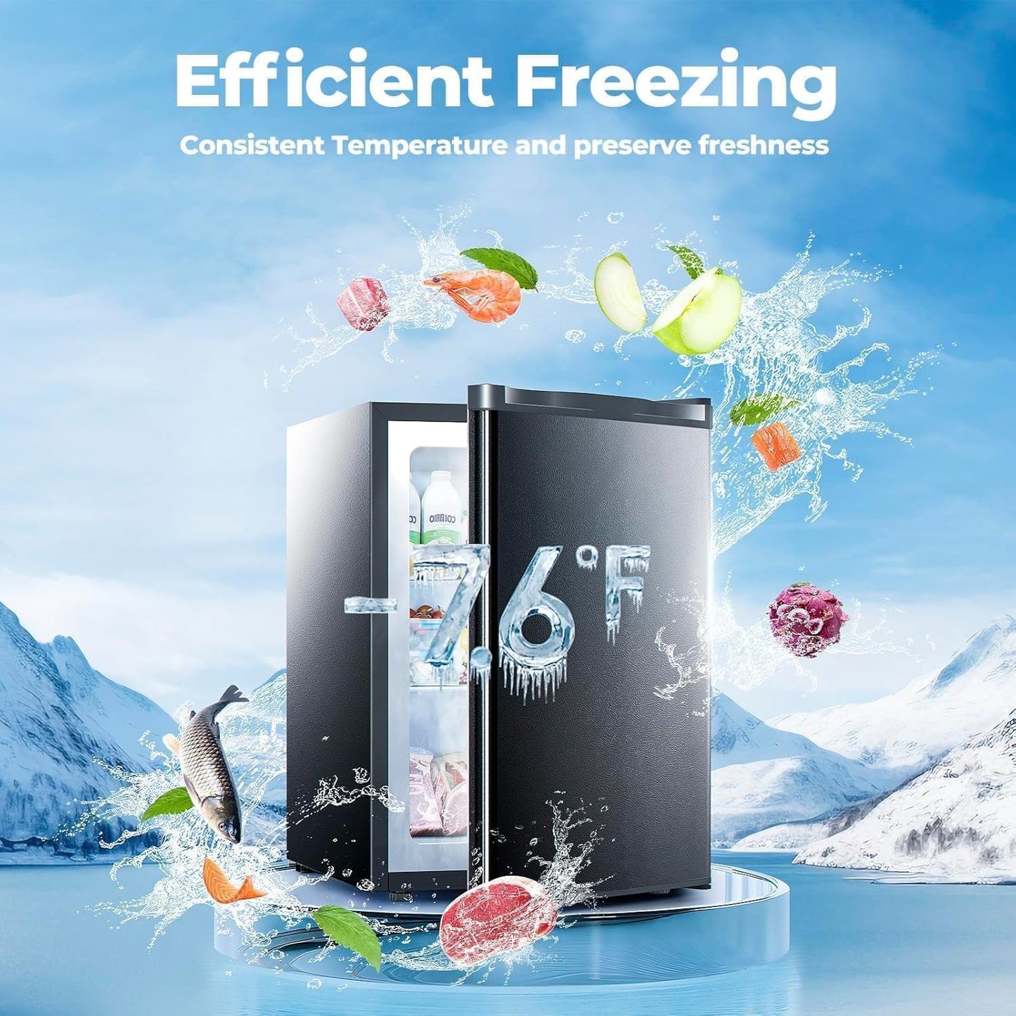 1.1 Cu.ft Upright Freezer, Small Mini Freezer with Adjustable Thermostat, Removable Shelves, Reversible Single Door, for Bedroom/Home/Dorms/Apartment, Silver