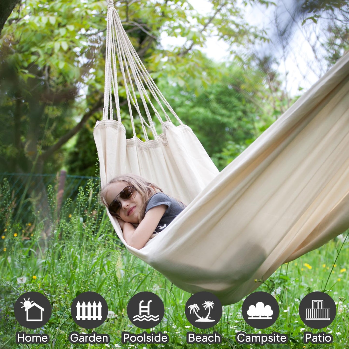 ANYOO Cotton Hammock Portable Camping Hammocks for Hanging Sturdy Garden Comfortable Fabric Hammock with Tree Straps Up to 660lbs with Travel Bag for Camping Outdoor/Indoor Patio Backyard