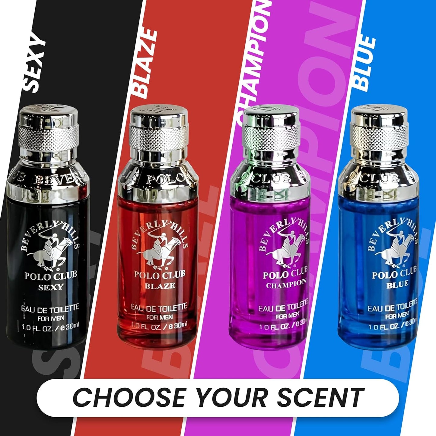 Beverly Hills Polo Club Men's 4-Cologne Gift Set | Diverse Scents & Deluxe Tin Box | Premium Eau de Toilette Collection for Him | Perfect Travel & Discovery Set