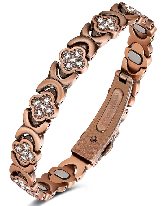 Feraco Pure Copper Bracelets for Women, Ultra Strength Magnetic Therapy Bracelet for Pain Relief with Neodymium Magnets & Sparkling Cubic Zirconia, Adjustable, Infinite Clover Jewelry