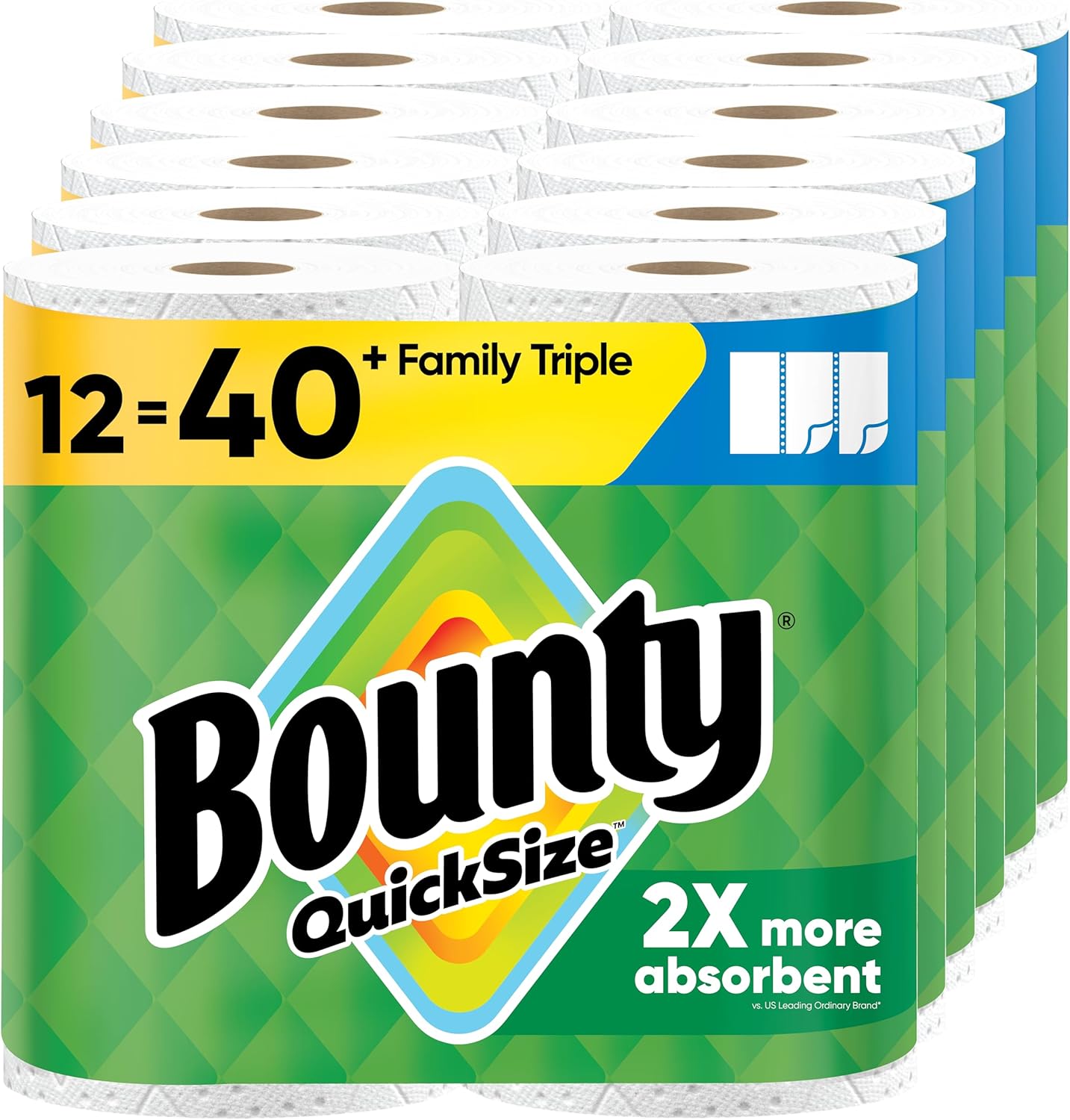 Bounty Paper Towels Quick Size, White, 16 Family Rolls = 40 Regular Rolls