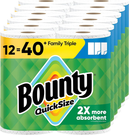 Bounty Paper Towels Quick Size, White, 16 Family Rolls = 40 Regular Rolls