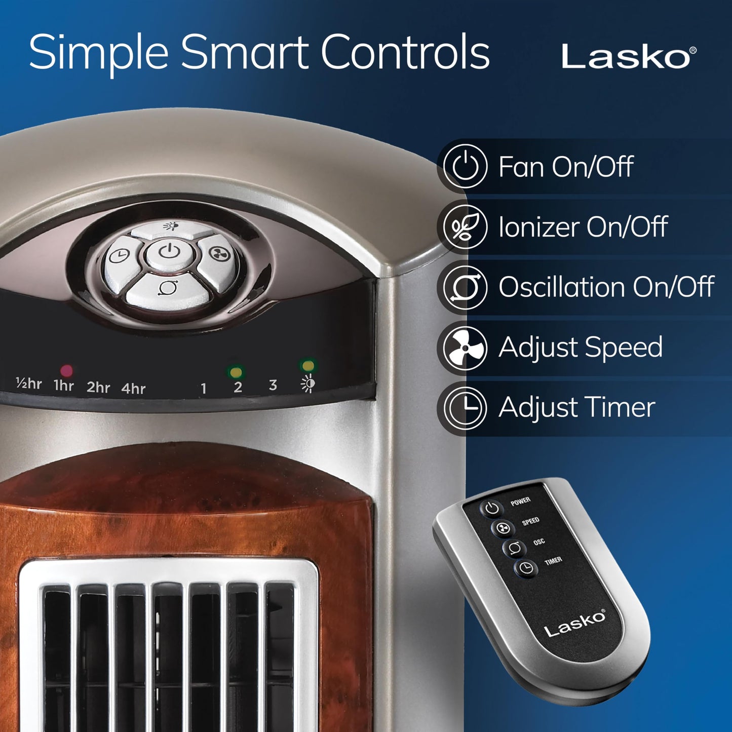 Lasko Oscillating Tower Fan with Remote, Quiet Floor Fans for Bedroom, 42", Silver T42951