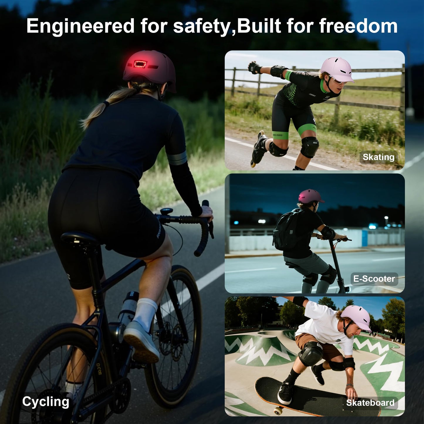 Bike Helmet Adult Men/Women-USB Rechargeable Rear Light CPSC/ASTM Certified 2 Removable Liners Adjustable Lightweight Baseball Cap Style for Youth Road&Mountain Biking Skating Scooter