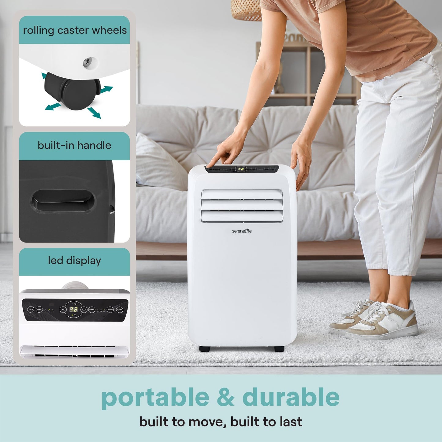 SereneLife 3-in-1 Portable Air Conditioner with Built-in Dehumidifier Function,Fan Mode, Remote Control, Complete Window Mount Exhaust Kit