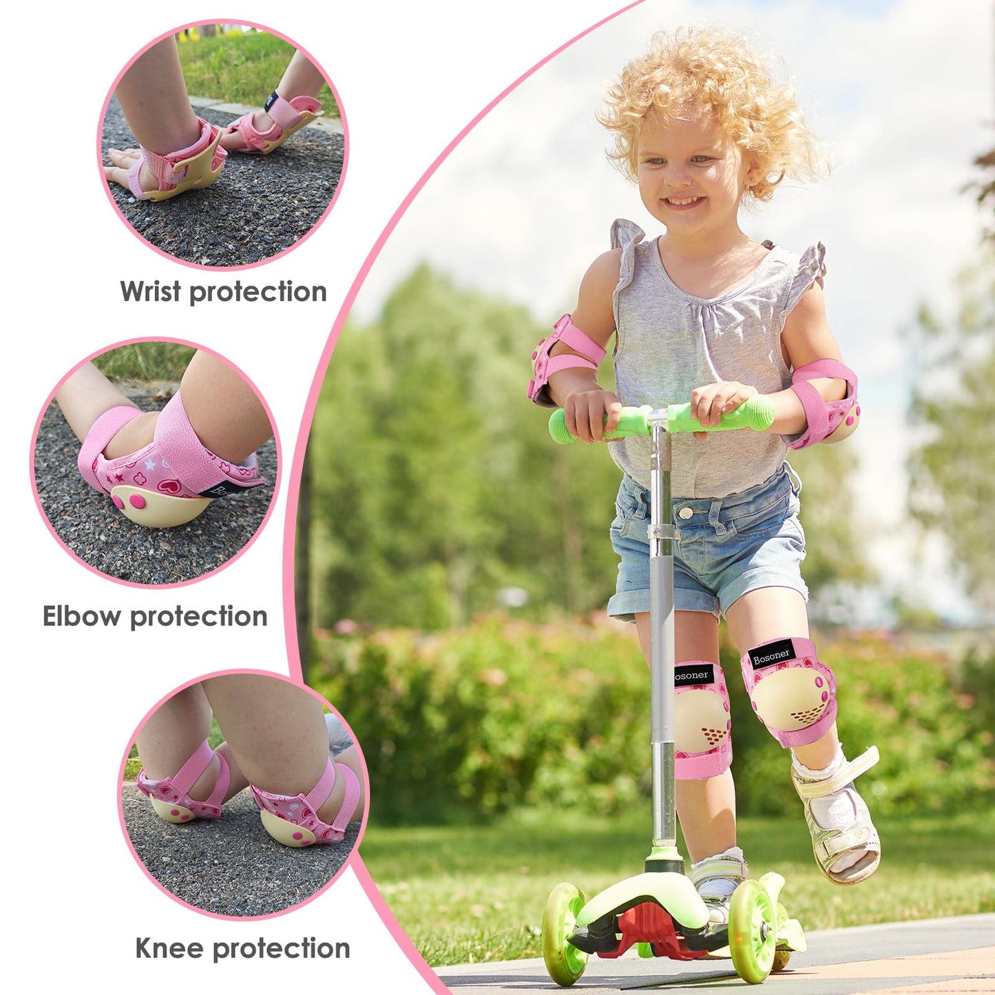 BOSONER Kids/Youth Knee Pad Elbow Pads for Roller Skates Cycling BMX Bike Skateboard Inline Rollerblading, Skating Skatings Scooter Riding Sports