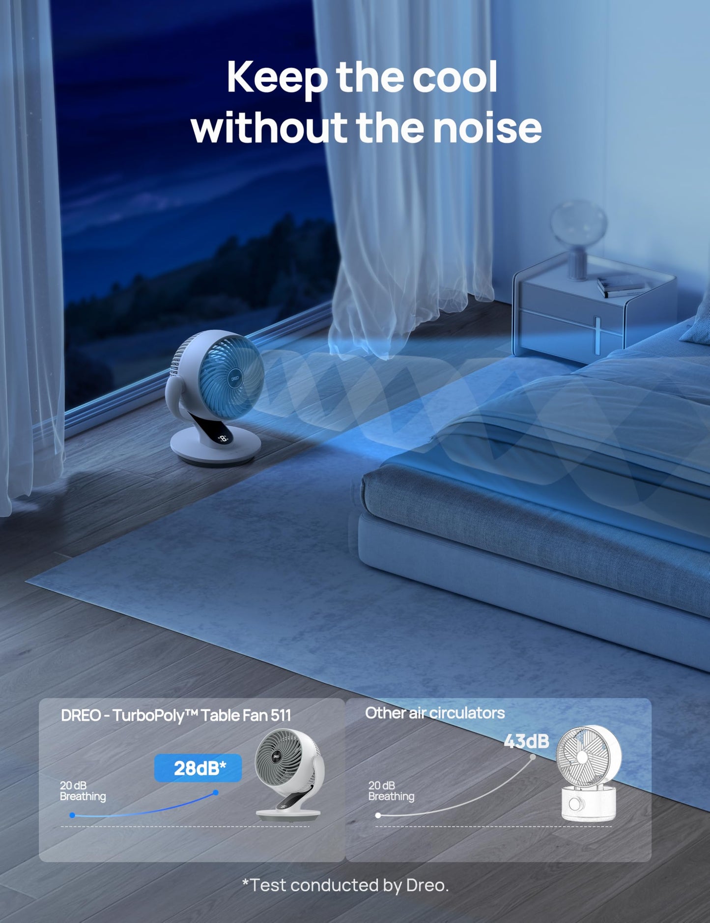 DREO Fan for Bedroom, 13-Inch Oscillating Table Air Circulator Fan for Whole Room, 120° Tilt Adjustment, 28dB Ultra-Quiet, 70ft Powerful Airflow, 4 Speeds Desk Fans with Remote for Home, Office