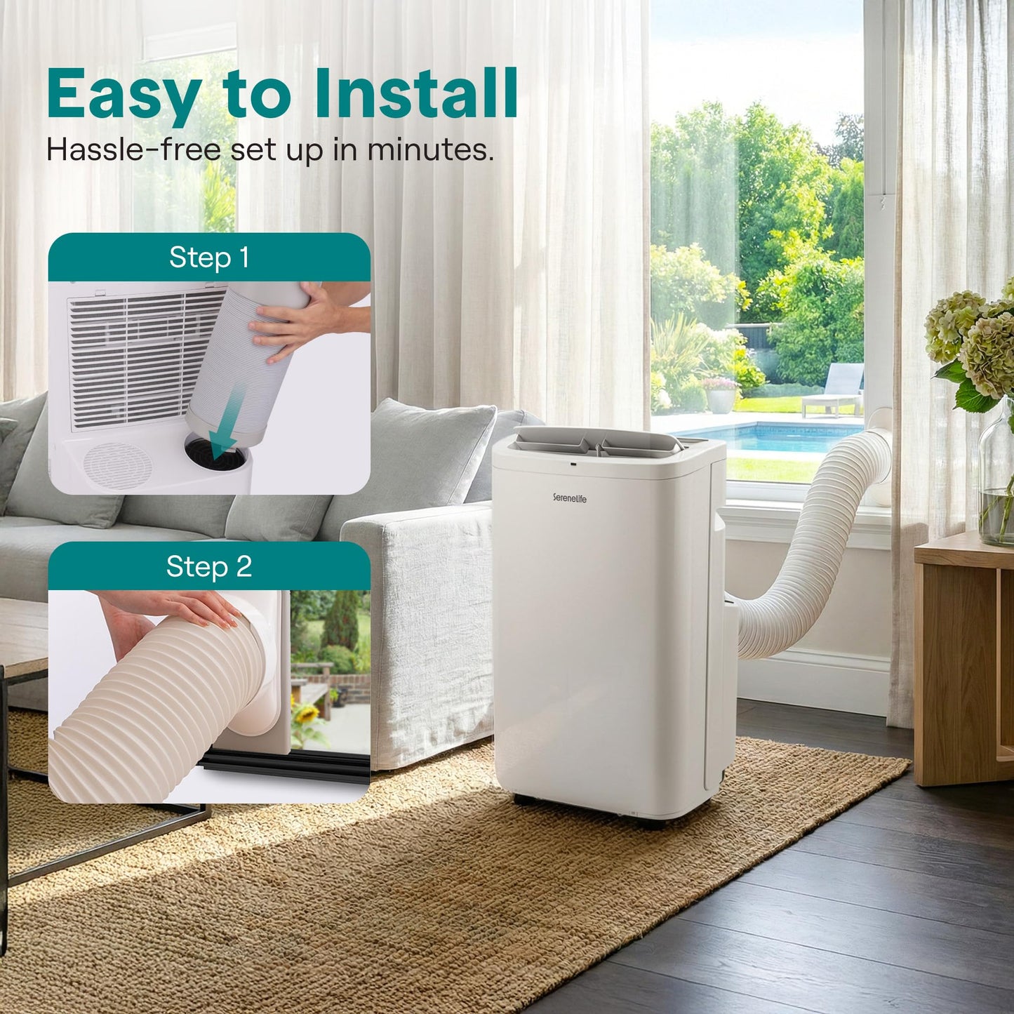 SereneLife 3-in-1 Portable Air Conditioner with Built-in Dehumidifier Function,Fan Mode, Remote Control, Complete Window Mount Exhaust Kit