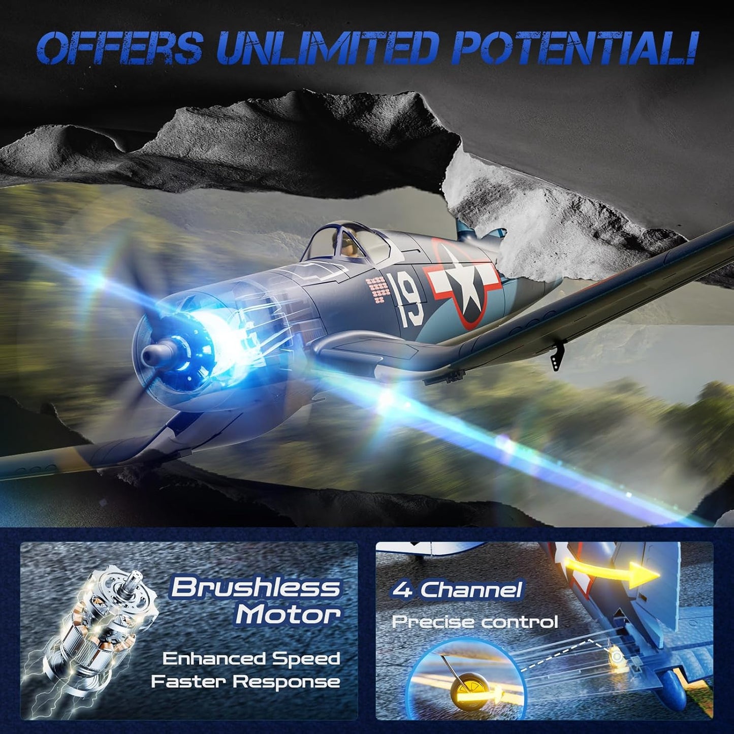 CKYSCHN Brushless RC Plane F4U Corsair - 4CH 500mm RC Airplane 3 Modes to Learn Flight & 6-Axis Gyro, 2.4GHz RTF Remote Control Airplane for Adults - One Key Aerobatic