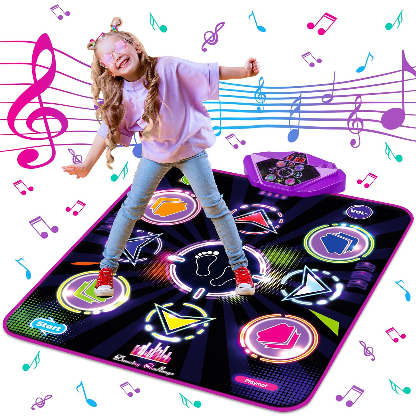 Unicorn Dance Mat, Dance Mixer Rhythm Step Play Mat, Pink Dance Pad with LED Lights, Adjustable Volume, Built-in Music, 5 Game Modes, Xmas B-Day Gifts for 3-12 Years Old Girls Toys