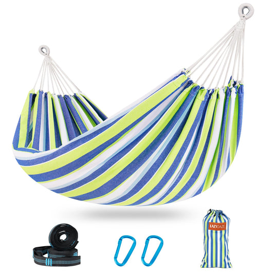 Lazy Daze Hammocks Extra Large Double Hammock, Portable Camping Hammock with Travel Bag & Tree Straps for Outdoor, Camping, Backyard, Patio, 550lbs Capacity, Black & White