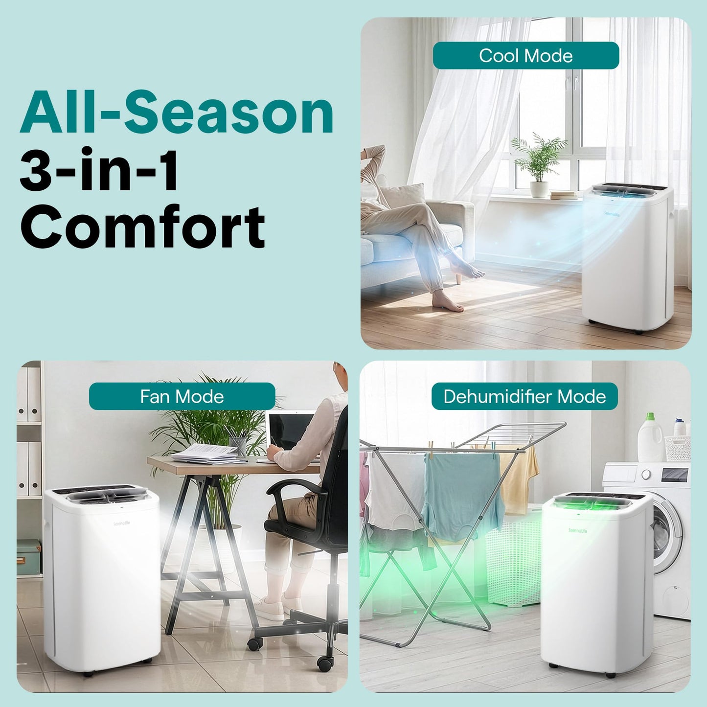 SereneLife 3-in-1 Portable Air Conditioner with Built-in Dehumidifier Function,Fan Mode, Remote Control, Complete Window Mount Exhaust Kit