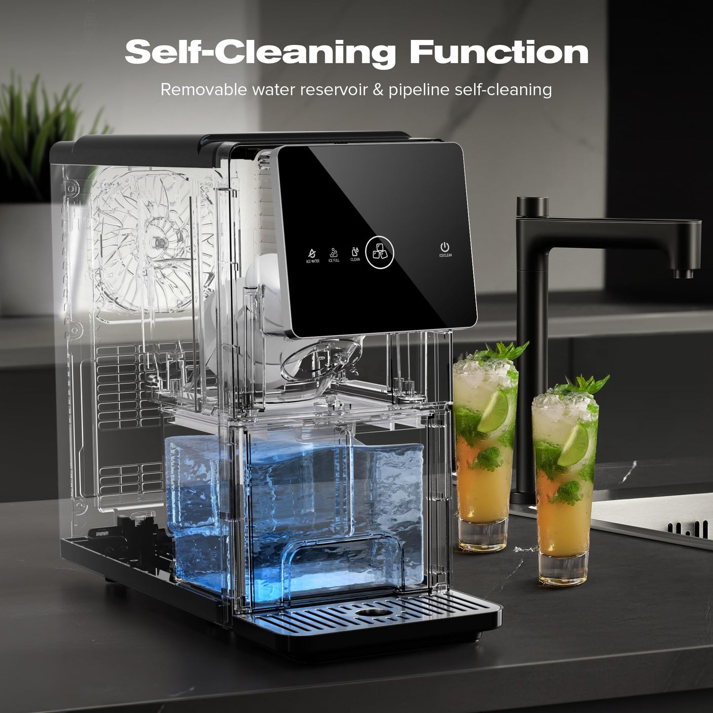 Kismile Countertop Nugget Ice Maker, 33LBS/24H, Soft Chewable Ice, One-Click, One-Touch Automatic Ice Dispensing, Self-Cleaning, 1.8L Removable Water Tank, Ideal for Home/Kitchen/Bar/Office