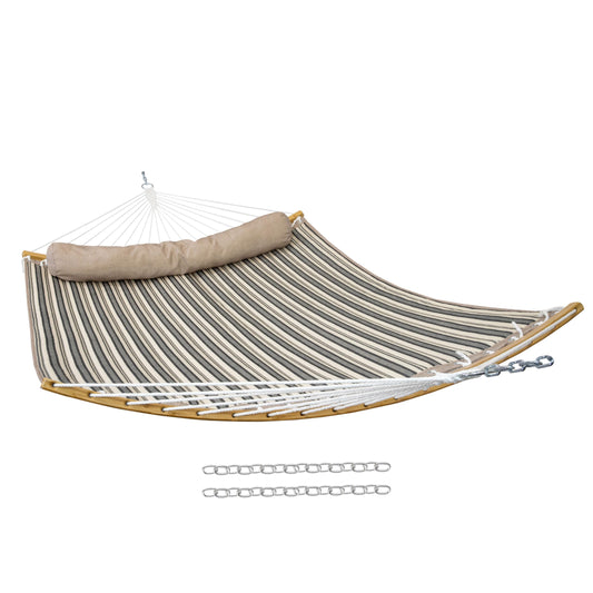 Sunnydaze Outdoor Hammock with Spreader Bar - 450-Pound Capacity Curved Spreader Bar Hammock - Neutral Stripe