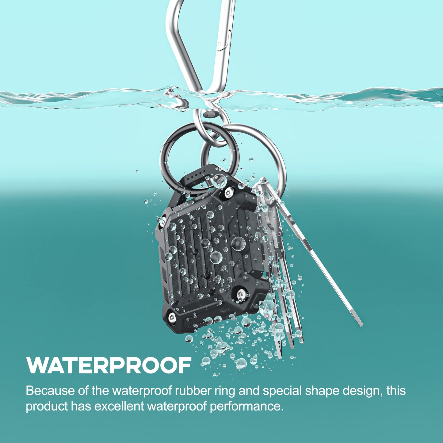 Dovick- Waterproof Airtag Keychain Holder Case,Screw Full Cover Compatible with Apple Air Tag Tracker Key Ring (Black 2Pack)