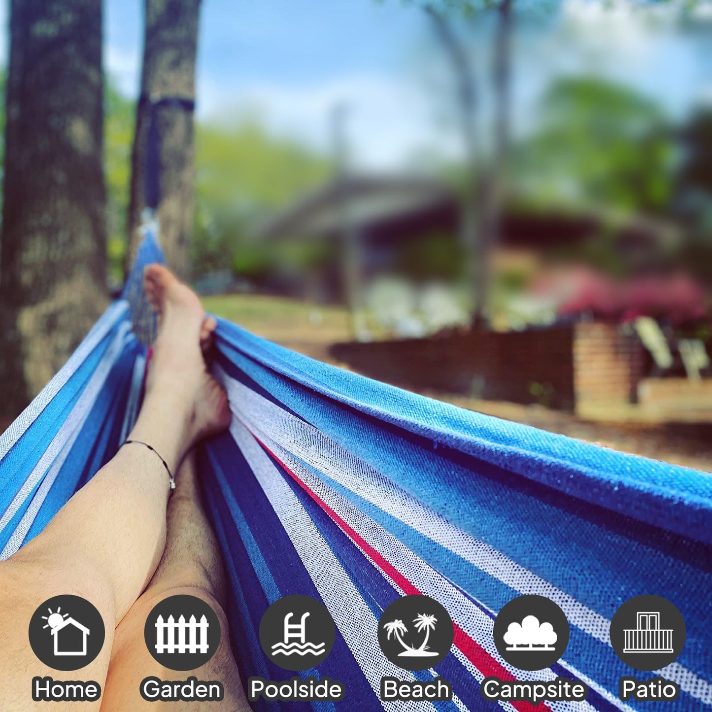 ANYOO Cotton Hammock Portable Camping Hammocks for Hanging Sturdy Garden Comfortable Fabric Hammock with Tree Straps Up to 660lbs with Travel Bag for Camping Outdoor/Indoor Patio Backyard