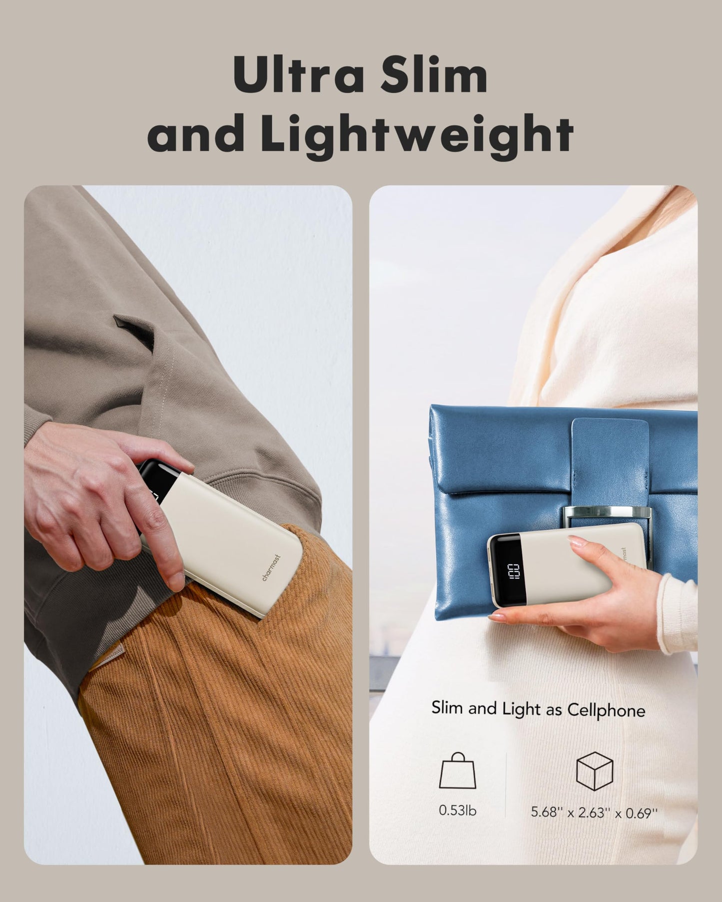 charmast Portable Charger with Built in Cables, Power Bank with Cords Wires, Slim 10000mAh Travel Battery Pack 6 Outputs 3 Inputs 6A Fast Charging for Samsung Google Pixel LG Moto iPhone iPad