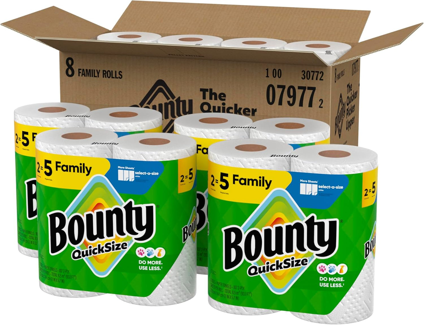 Bounty Paper Towels Quick Size, White, 16 Family Rolls = 40 Regular Rolls