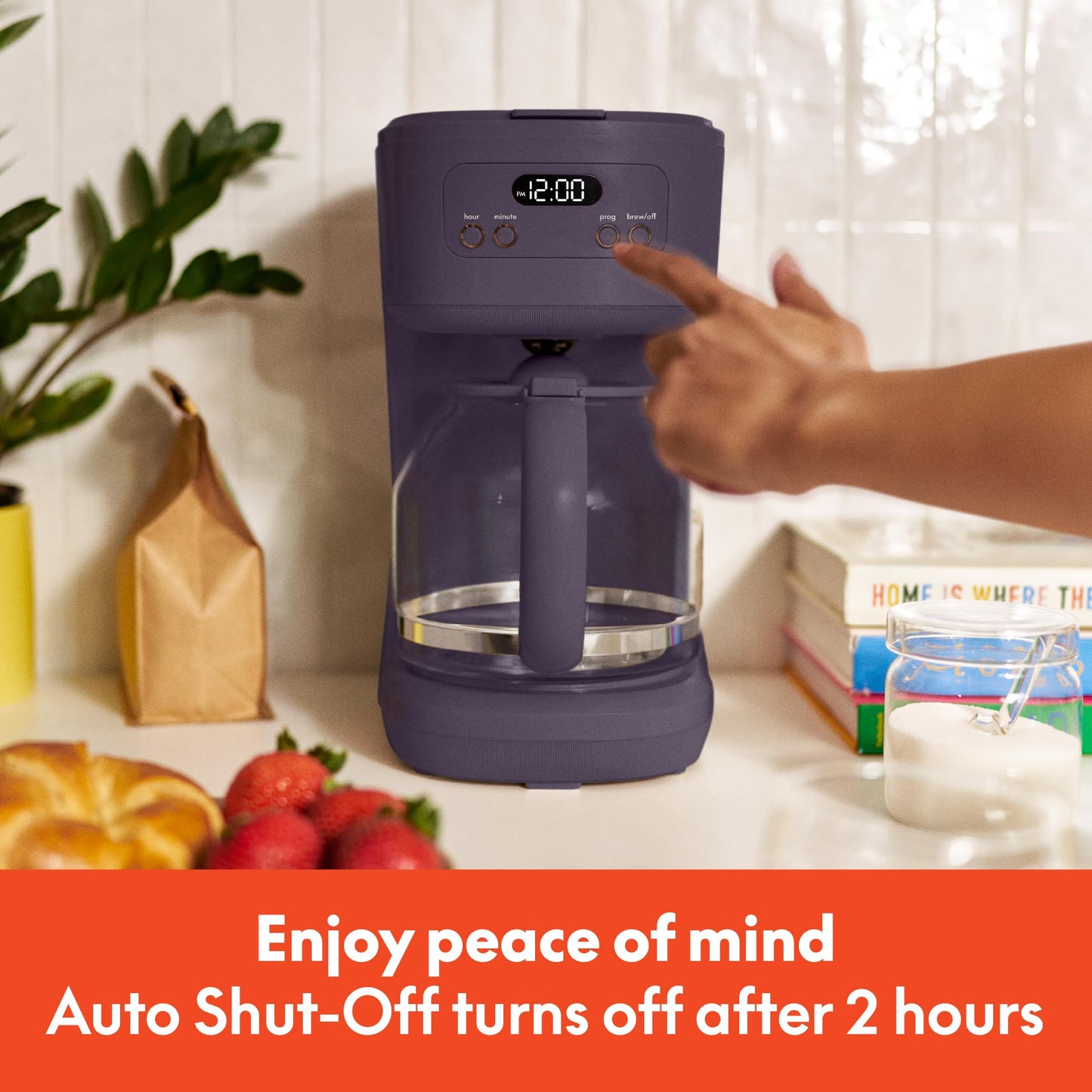 BELLA 12 Cup Programmable Coffee Marker, Reusable Dishwasher Safe Accessories, Easy LCD diaply, Auto Shutoff, 900 watt, Oatmilk