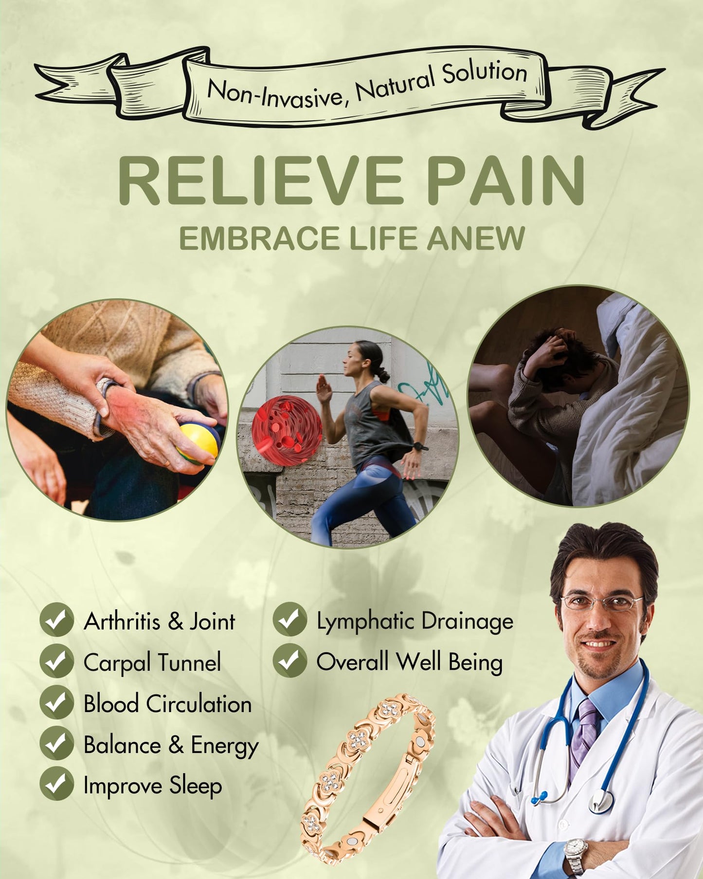 Feraco Pure Copper Bracelets for Women, Ultra Strength Magnetic Therapy Bracelet for Pain Relief with Neodymium Magnets & Sparkling Cubic Zirconia, Adjustable, Infinite Clover Jewelry