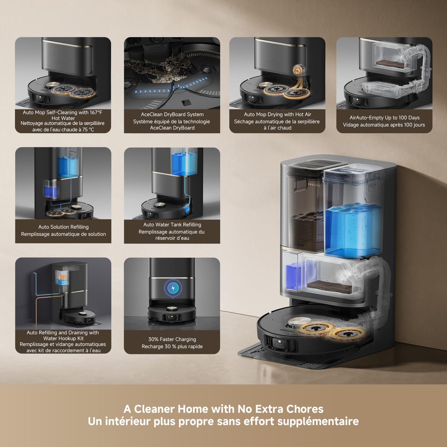 DREAME L50 Ultra Robot Vacuum and Mop White, 19,500Pa Suction, with Auto-Empty and Mop Self-Cleaning, Precise Obstacle Avoidance, HyperStream Detangling DuoBrush