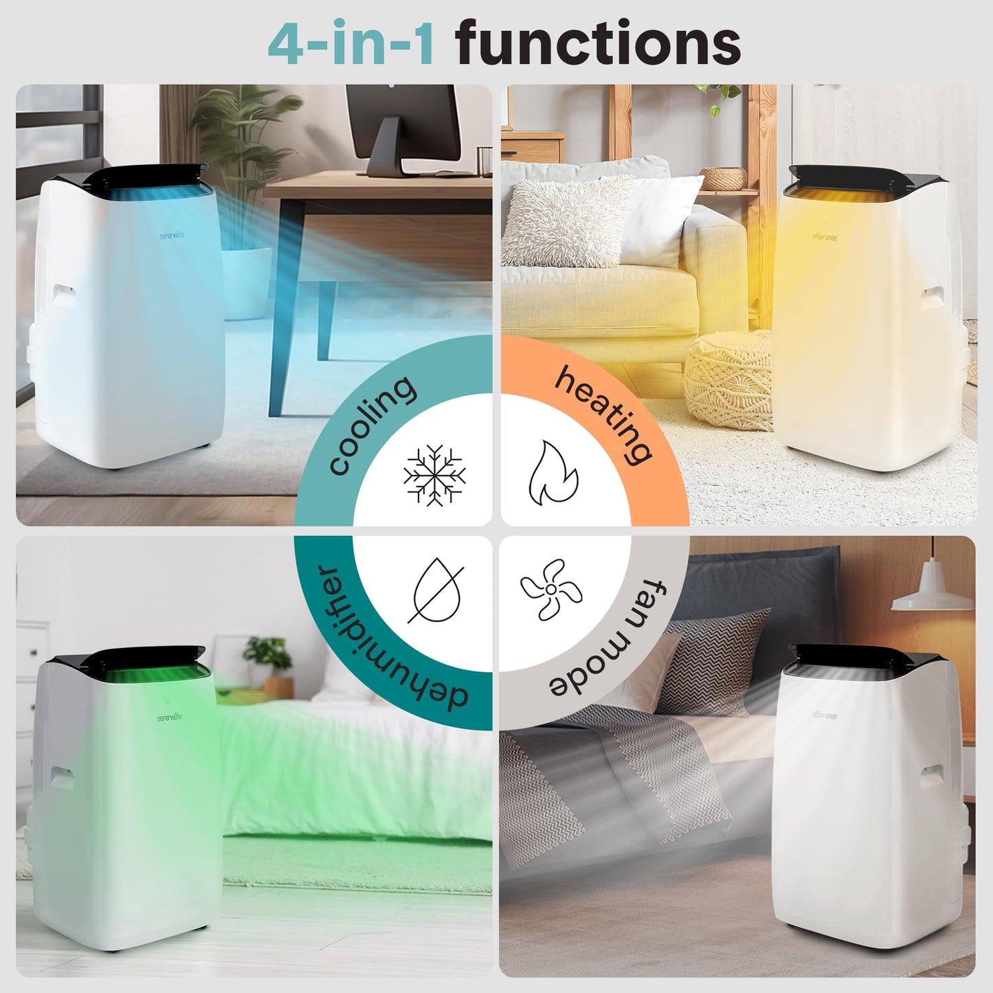 SereneLife 3-in-1 Portable Air Conditioner with Built-in Dehumidifier Function,Fan Mode, Remote Control, Complete Window Mount Exhaust Kit