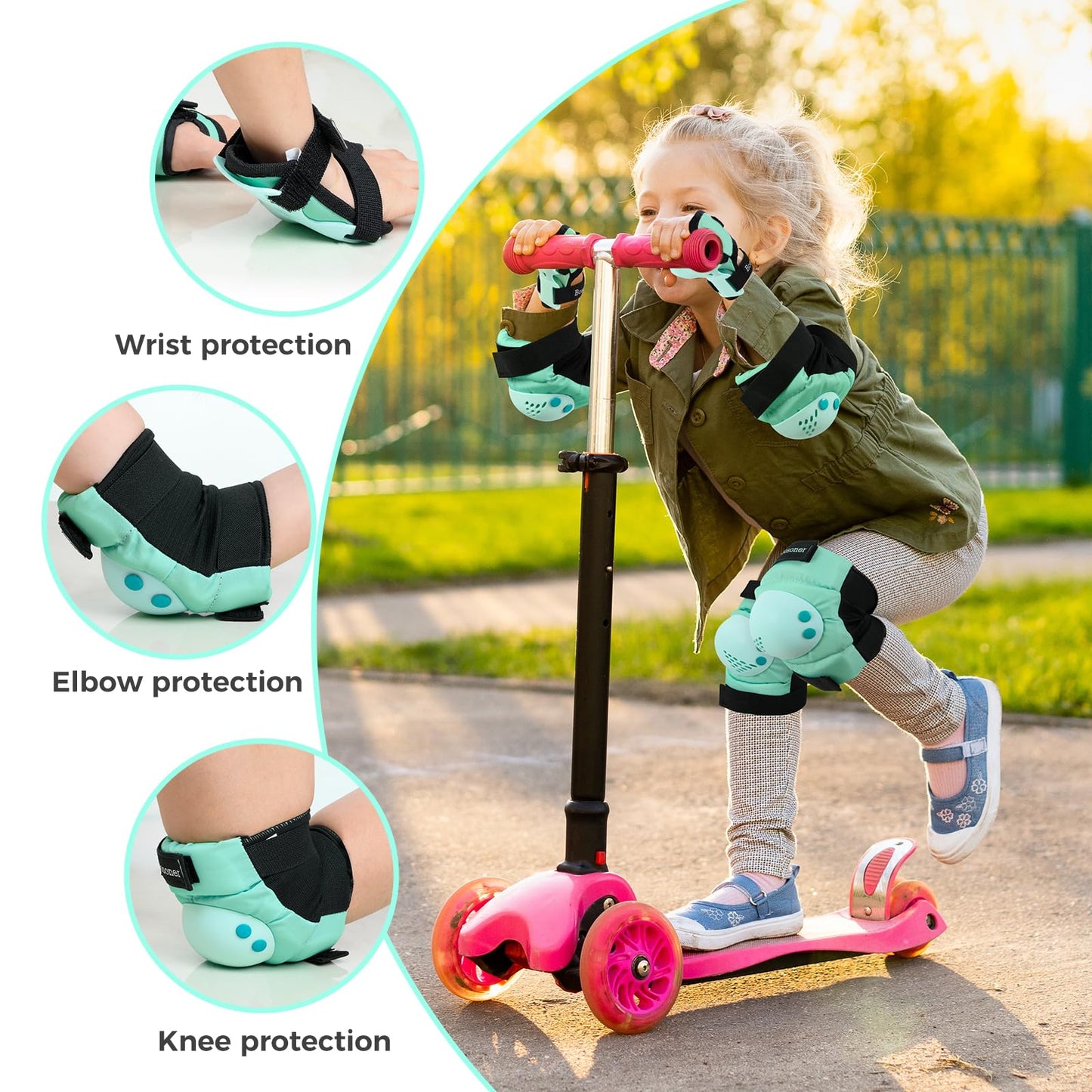 BOSONER Kids/Youth Knee Pad Elbow Pads for Roller Skates Cycling BMX Bike Skateboard Inline Rollerblading, Skating Skatings Scooter Riding Sports