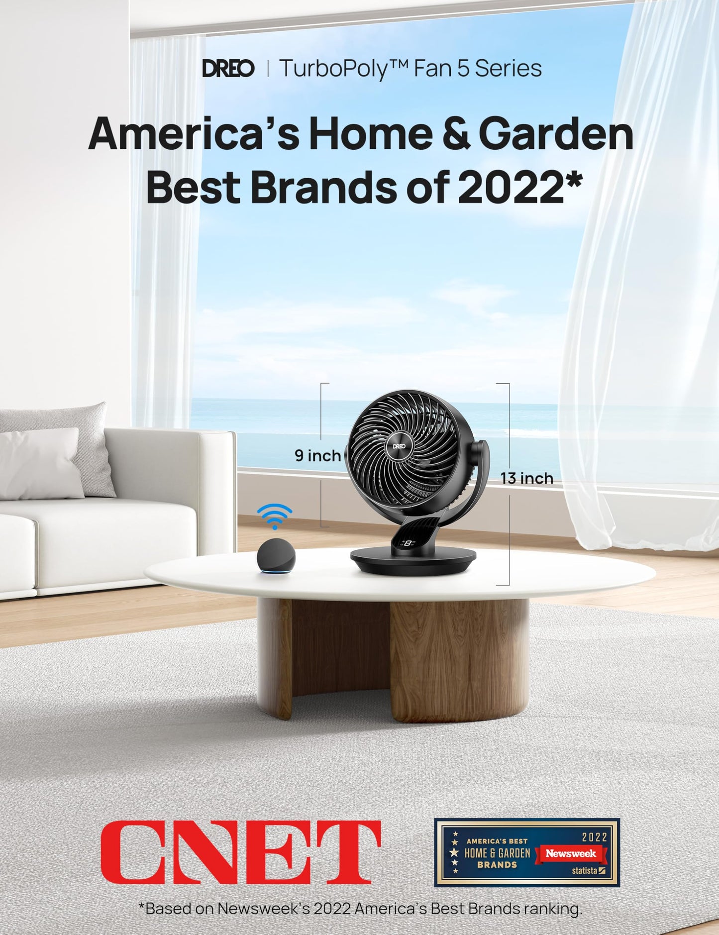 DREO Fan for Bedroom, 13-Inch Oscillating Table Air Circulator Fan for Whole Room, 120° Tilt Adjustment, 28dB Ultra-Quiet, 70ft Powerful Airflow, 4 Speeds Desk Fans with Remote for Home, Office