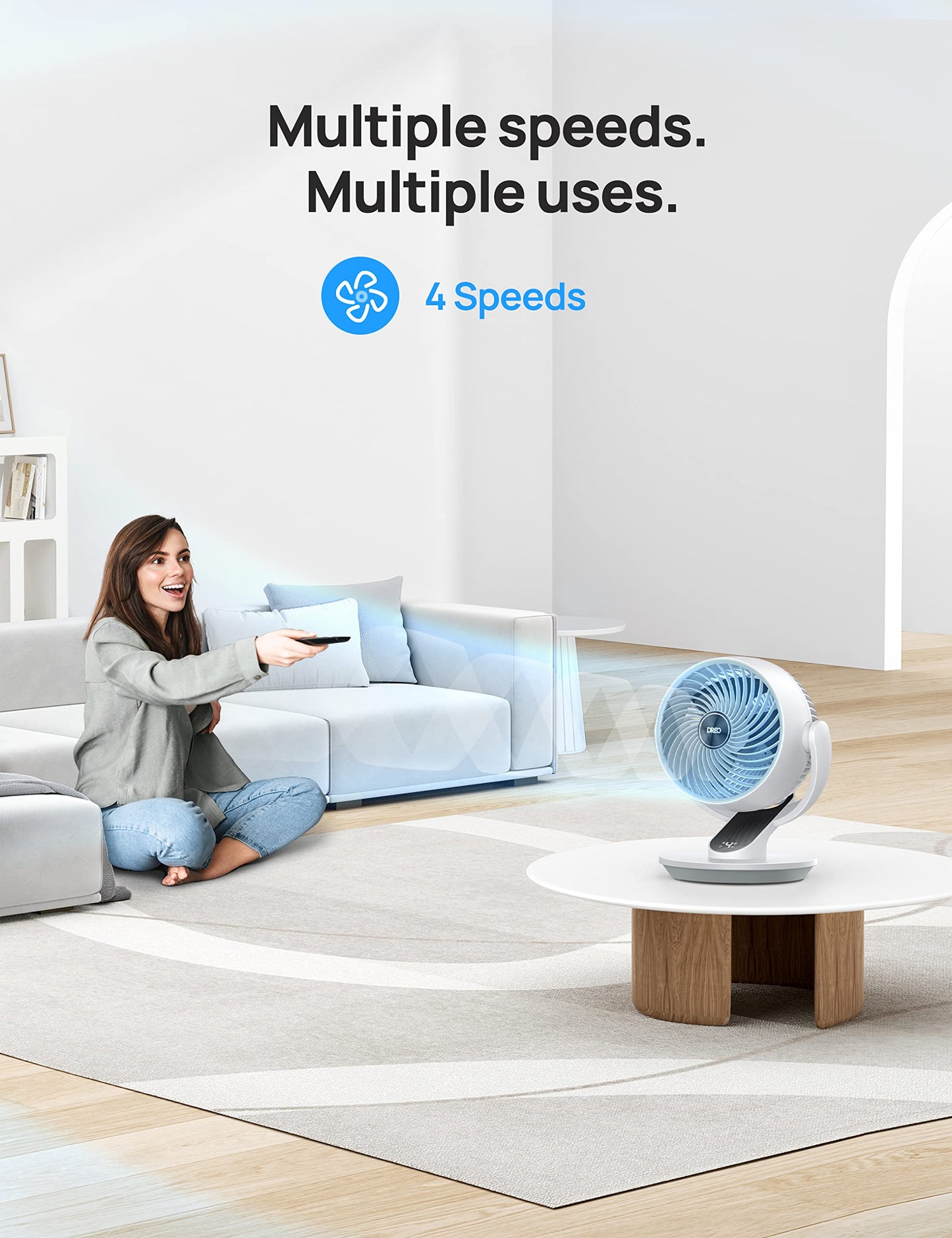 DREO Fan for Bedroom, 13-Inch Oscillating Table Air Circulator Fan for Whole Room, 120° Tilt Adjustment, 28dB Ultra-Quiet, 70ft Powerful Airflow, 4 Speeds Desk Fans with Remote for Home, Office