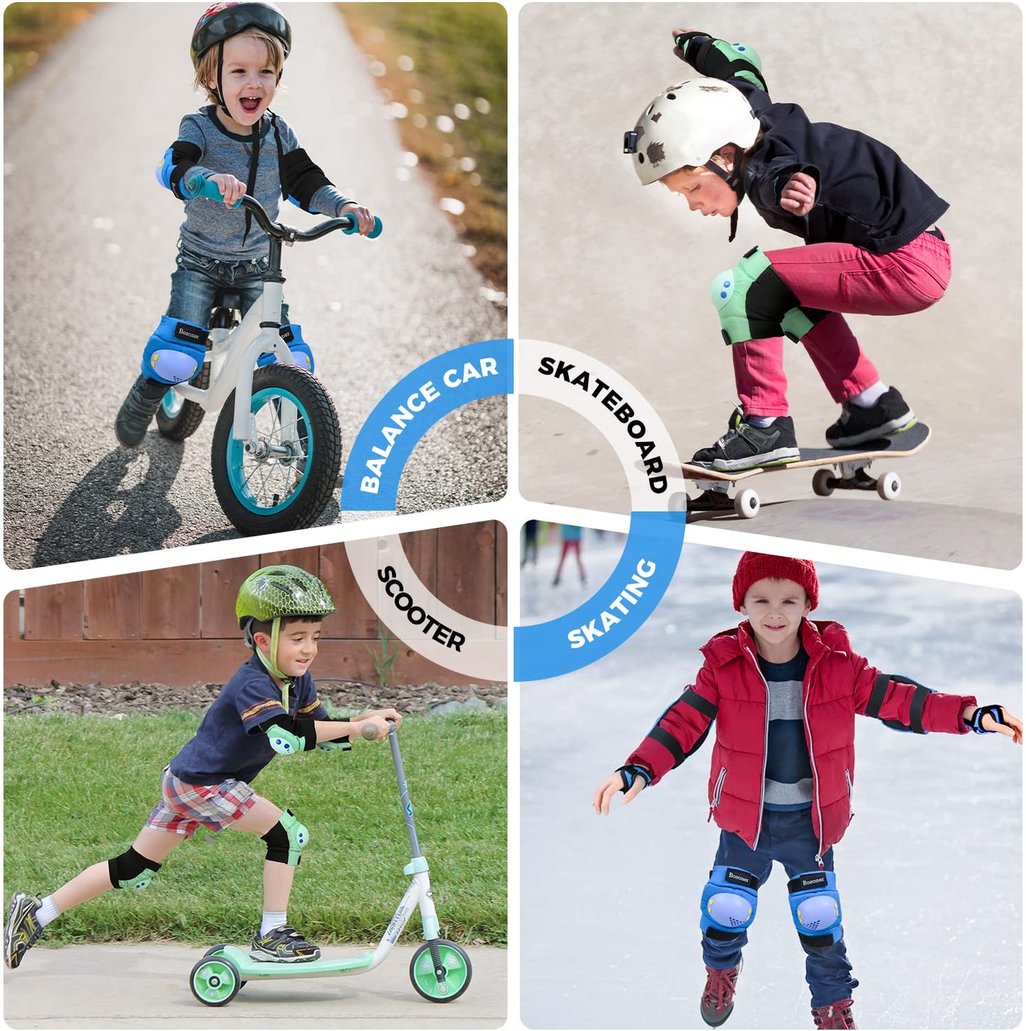 BOSONER Kids/Youth Knee Pad Elbow Pads for Roller Skates Cycling BMX Bike Skateboard Inline Rollerblading, Skating Skatings Scooter Riding Sports