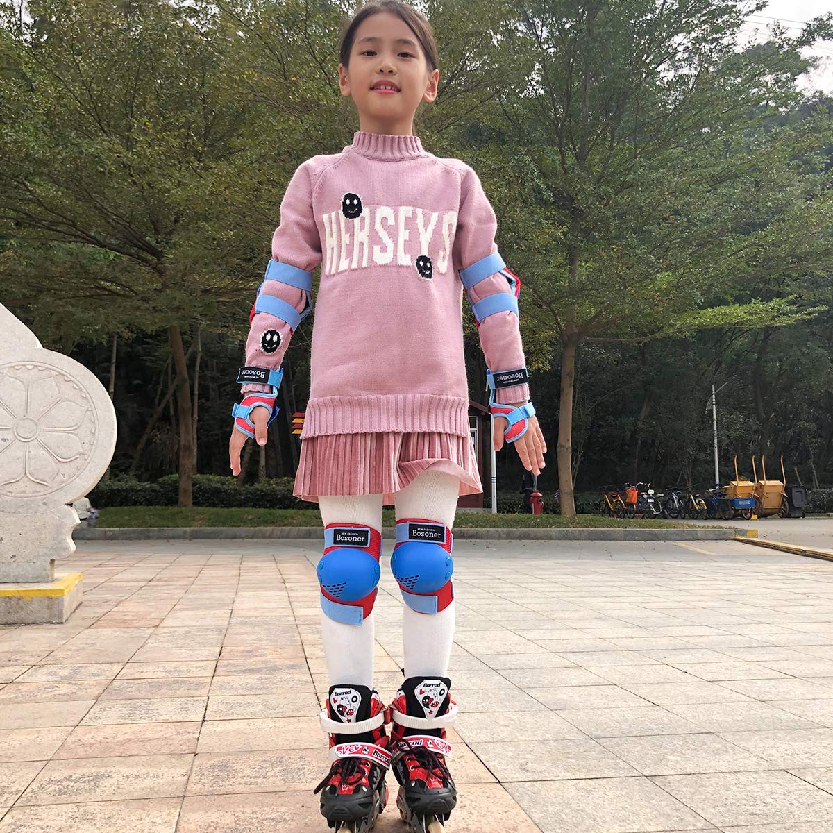 BOSONER Kids/Youth Knee Pad Elbow Pads for Roller Skates Cycling BMX Bike Skateboard Inline Rollerblading, Skating Skatings Scooter Riding Sports