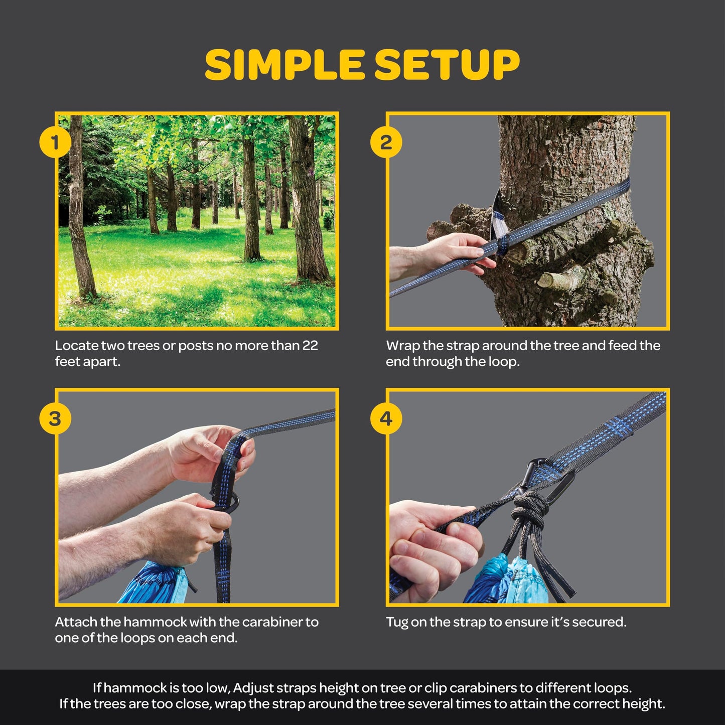 Durable Hammock 400 lb Capacity, Nylon Camping Hammock Chair - Double or Single Sizes w/Tree Straps and Attached Carry Bag - Portable for Travel/Backpacking/Beach/Backyard (Medium, Blue & Light Blue)