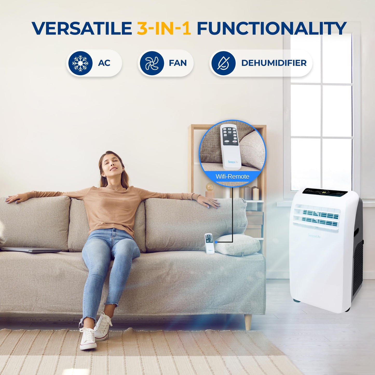 SereneLife 3-in-1 Portable Air Conditioner with Built-in Dehumidifier Function,Fan Mode, Remote Control, Complete Window Mount Exhaust Kit